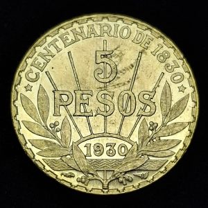 Uruguay - 1930 - 5 Pesos - 100 Aniversario de la Constitución - Oro 0.917, 8.49g, ø 22mm KM# 27 - Escasa - CG##48