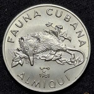 Cuba - 1981 - 1 Peso - Fauna Cubana - Almiqui (Solenodon cubanus) Cuproníquel, 11.5g, ø 30mm KM# 64 - Unc - ##