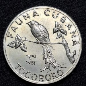 Cuba - 1981 - 1 Peso - Fauna Cubana - Tocororo Cuproníquel, 11.5g, ø 30mm KM# 63 - Unc - ##