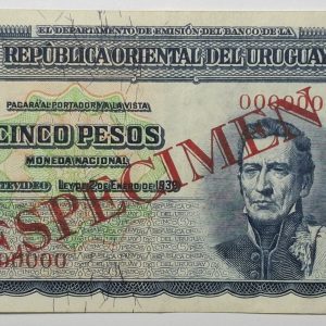 Uruguay - 1939 - SPECIMEN - Serie A - 5 Pesos - Extremadamente escaso - XF++