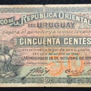 Uruguay - 1934 - Banco República - 50 Centésimos - CR# 8-II-3 - Num. Y2309359