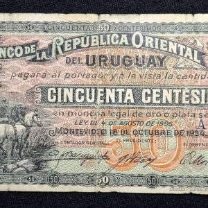 Uruguay - 1934 - Banco República - 50 Centésimos - CR# 8-II-1 L - Num. A0000335