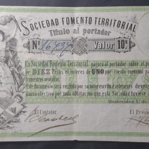 Uruguay - 1868 - 10 Pesos - Sociedad Fomento Territorial - VF