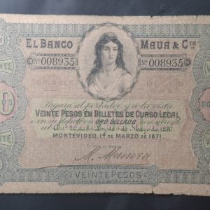 Uruguay - 1871 - 20 Pesos - Banco Mauá - VF