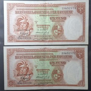 Uruguay - 1935 - 1 Peso x 2 - CR 9.III.15 - 2 Correlativos - XF