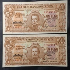 Uruguay - 1939 - 1 Peso x 2 - #10.III.12 - Serie B - 2 Correlativos - AU