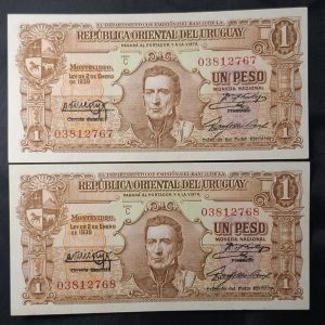 Uruguay - 1939 - 1 Peso x 2 - # 10.III.15 - Serie C - 2 Correlativos - Unc