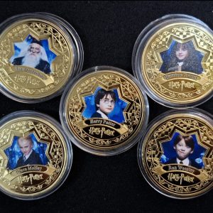 Harry Potter - Set de 5 medallas de bronce con diseños coloridos - 40mm en Cápsula acrílica -