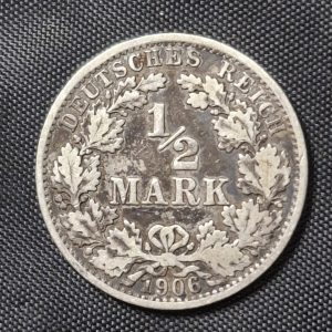 Alemania - 1906 A - 1/2 Marco - KM#17 - Plata - VF