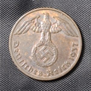 Alemania - 1937 D - 1 Pfennig - Tercer Reich - Época Nazi - Cobre - VF