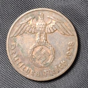 Alemania - 1938 D - 1 Pfennig - Tercer Reich - Época Nazi - Cobre - VF