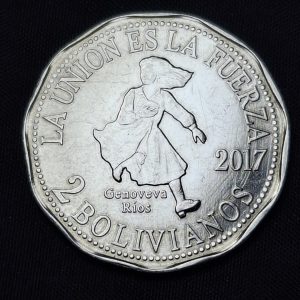 Bolivia - 2017 - 2 Bolivianos - Km#221 - Genoveva Ríos - Acero - Unc