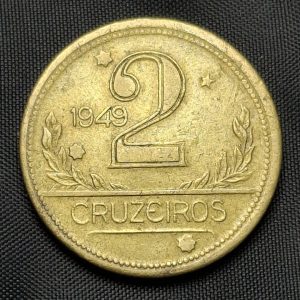 Brasil - 1949 - 2 Cruzeiros - Variante de Mapa Doble - Muy Rara - Bronce - VF