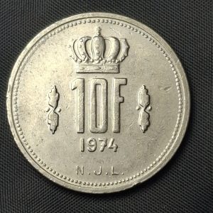 Luxemburgo - 1974 - 10 Francos - Km# 57 - Níquel - XF