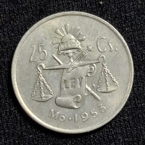 México - 1953 - 25 Centavos - Km# 443 - Plata - XF