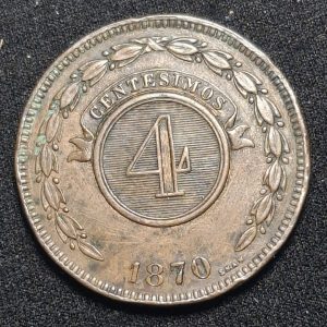 Paraguay - 1870 - 4 Centésimos - Km# 4 - Cobre - VF
