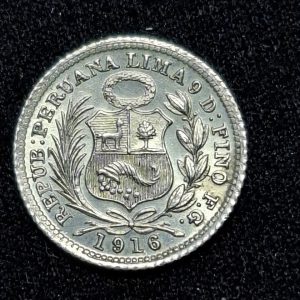 Perú – 1916 – 1/2 Dinero – Km# 206 – Plata – BU