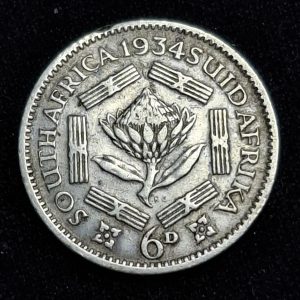 Sudáfrica – 1934 – 6 Pence – Km# 16.2 – Plata – VF