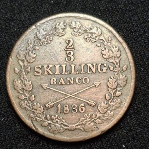 Suecia - 1836 - 2/3 Skilling - Cobre - F/VF