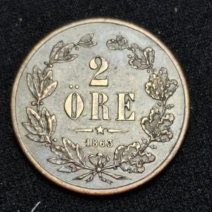 Suecia – 1863 – 2 Ore – Km# 706 - Cobre – VF