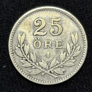 Suecia – 1910 – 25 Ore - Km# 785 – Plata – F