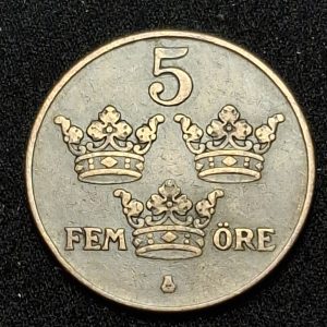 Suecia – 1934 – 5 Ore – Bronce - VF