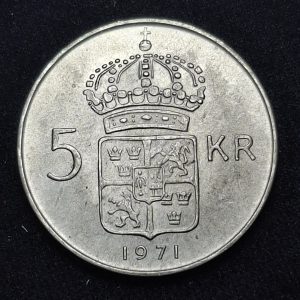 Suecia – 1971 – 5 Coronas - Km# 829 – Plata - Unc