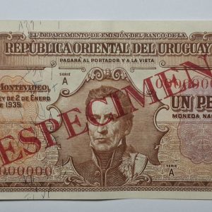 Uruguay - 1939 - 1 Peso - Serie A - ESPÉCIMEN - Extremadamente RARO -
