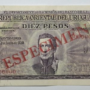 Uruguay - 1939 - 10 Pesos - Serie A - ESPÉCIMEN - Extremadamente RARO -
