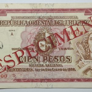 Uruguay - 1939 - 100 Pesos - Serie A - ESPÉCIMEN - Extremadamente RARO -