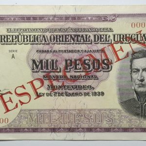 Uruguay - 1939 - 1.000 Pesos - Serie A - ESPÉCIMEN - Extremadamente RARO -