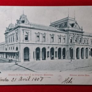 Postal - Uruguay - 1908 - Montevideo - Estacion del Ferrocarril Central del Uruguay- Editor: Adroher Hnos.