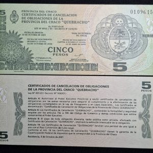 Argentina - 2001 - 5 Pesos - Billete de Emergencia - Chaco - Unc