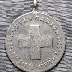 Argentina - 1897 - Socorros Mutuos para Enfermos y Heridos de la Revolucion Oriental - Cruz Roja - Patria y Caridad - Cobre 31mm - RARA