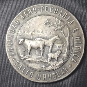 Uruguay - 1915 - Medalla Sociedad de Salto - Sociedad Agropecuaria e Hipica - Metal Blanco 40mm