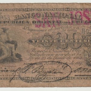 Uruguay - 1887 - 20 centesimos - Banco Nacional - Resello SAN JOSE - Serie L - H029953 - F