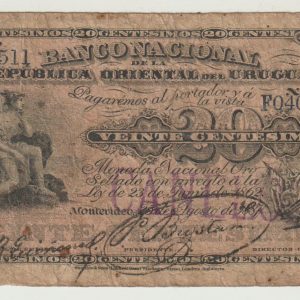 Uruguay - 1887 - 20 centesimos - Banco Nacional - Resello CANELONES - Serie L - F040511 - F