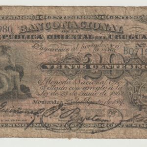 Uruguay - 1887 - 20 centesimos - Banco Nacional - Serie L - B071980 - F