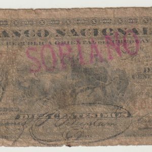 Uruguay - 1887 - 10 centesimos - Banco Nacional - Resello SORIANO - Serie M - C021028 - F