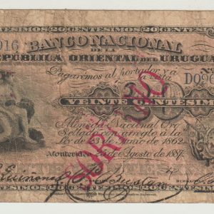 Uruguay - 1887 - 20 centesimos - Banco Nacional - Resello SORIANO - Serie L - D096916 - F